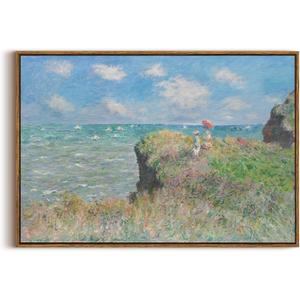 KISSFOX Monet Wall Art Cliff Walk Impressionist Canvas Print Nature Wilderness Painting Gallery Artwork Aesthetic Pictures Decor Living Room Bathroom Office Bedroom (24x36 in)