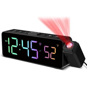 Netzu Projection Alarm Clock for Bedroom Ceiling, Small Compact Plug-in Digital Clocks with 180 Rotatable Projector, Temperature 4 Levels Birghtness, 3 Volumes and Snooze (RGB)