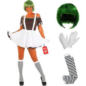 fun shack Women's Chocolate Factory Costume, Book Character Costumes for Adults, Womens Halloween Costumes (Medium, White)