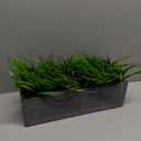 MyGift 14 Inch Artificial Green Grass Plants in Ribbed Dark Gray Concrete Rectangle Planters, Tabletop Faux Greenery in Rectangular Cement Pot Centerpiece Décor