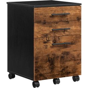 HOOBRO 3-Drawer File Cabinet, Wooden Under Desk Filing Cabinet, fits A4/Letter Size for Home Office, Small Rolling Storage Drawer Chest, Printer Stand with Drawers, Rustic Brown and Black BF02WJ01G1