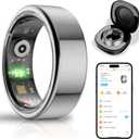 Smart Health Ring for Women Men,Fitness Tracker Smart Ring with Heart Rate,Sleep Monitor,Blood Oxygen,Steps,IP68 Waterproof Up to 5-7 Days Battery Life for iOS Android,No App Fee(Silver,7)