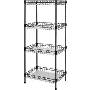 Storage Shelves, 4-Tier Wire Shelving Unit with Baskets Storage Rack Corner Shelf Shelving Adjustable Storage Shelf, 11.8" D x 15.7" W x 47" H, Black