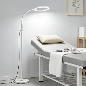 Supe Bright 24W Dimmable LED Floor Lamp with Remote Touch Control Adjustable Gooseneck Standing Light for Reading Makeup Tattoo Lash Extensions White Modern Smart Tall Lamp Living Room Bedroom Office