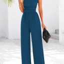 PRETTYGARDEN Summer Jumpsuits for Women Dressy 2025 Ribbed Cap Sleeve Wide Leg Pants Rompers Elegant Casual One Piece Outfits (L)