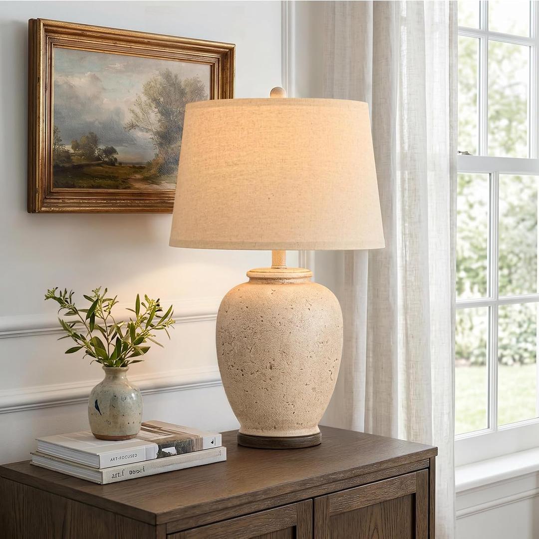 USumkky 25" Vintage Ceramic Table Lamp for Living Room Bedroom Retro White