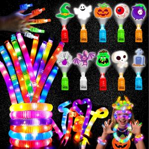 30 Pack Halloween Party Favors,Halloween Glow Sticks Bulk Toys Gifts,20 LED Finger Projection Lights,10 Light Up Pop Tubes,LED Bracelet Necklace Accessories,for Boys Girls,Glow in the Dark Toys