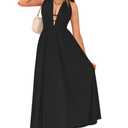 YMDUCH Women's Sexy Halter V Neck Sleeveless Backless A-line Cocktail Party Long Dress Black, Medium