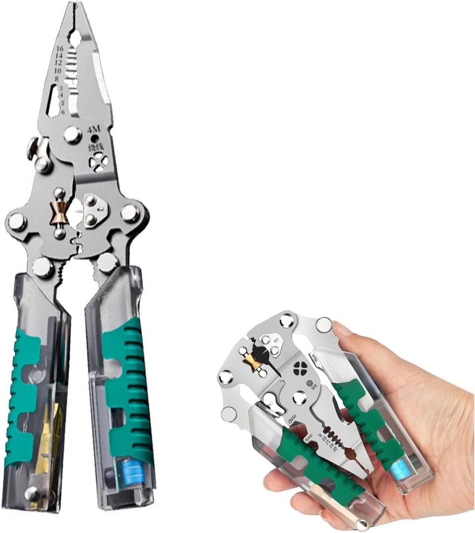 18-in-1 Folding Wire Stripper Pliers  Multifunctional Tool with Voltage Detector, Crimper & Stylus Screwdriver for Cutting, Stripping & Pulling Wires