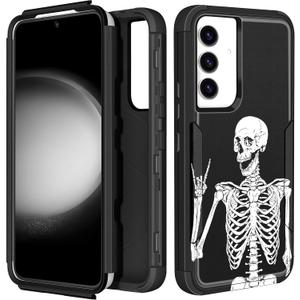 for Samsung Galaxy S24/S25 Case for Women - Cute Phone Cover Cool Aesthetic Unique Design Teen Black Skeleton Heavy Duty Protective Shockproof Funda Samsung S24/S25 Case