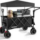 3 in 1 Collapsible Wagon with 300lbs Weight Capacity,150L Heavy Duty Utility Cart with Removable Canopy,with Big All-Terrain Beach Wheels & Drink Holders,Black