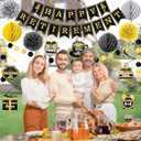 Retirement Party Decorations Black Gold Happy Retirement Banner with Paper Pom Poms Honeycomb Balls Hanging Swirl and Glitter Circle Dot Garland for Men Women Employee Farewell Going Away Party Decor