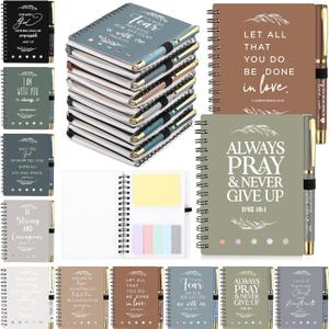 Kosiz 30 Set / 60 Pcs Mother's Day Christian Gift Bulk with Pocket Spiral Religious Notebook with Sticky Notes Bible Verse Pens Prayer Journal Gifts for Church Men Women Sunday School Teacher (Boho)