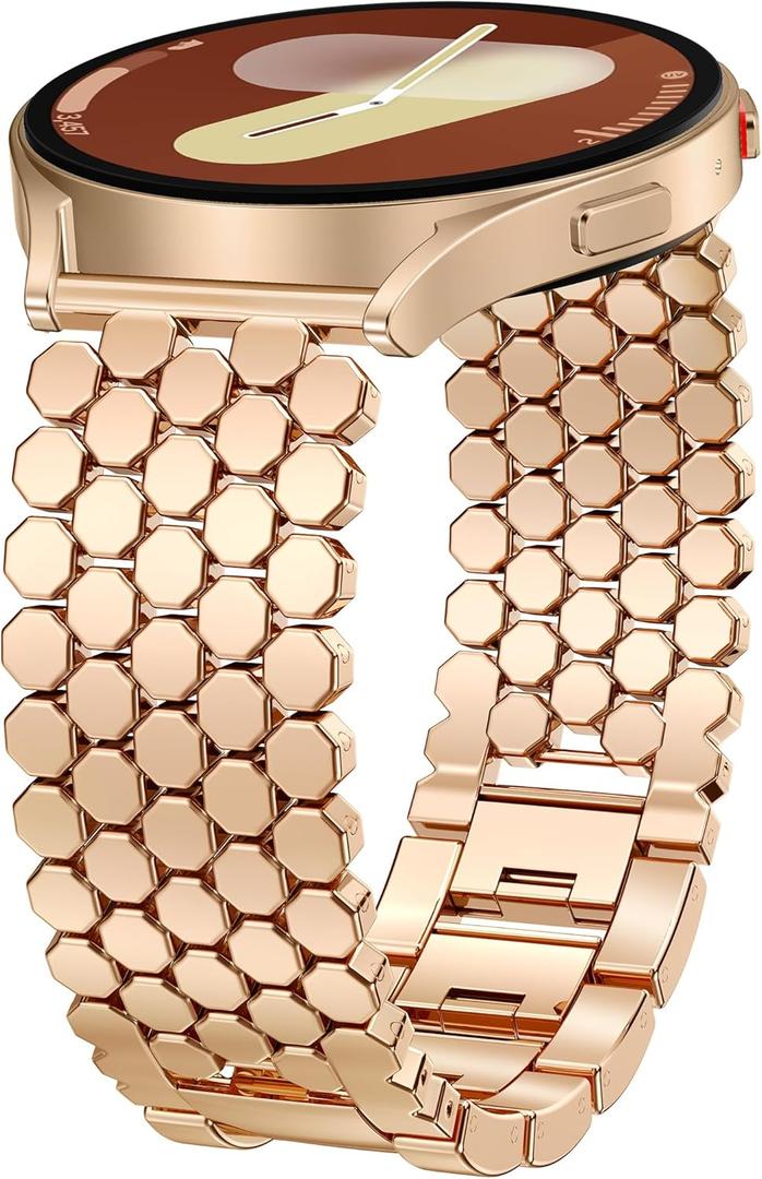 Minyee Compatible with Samsung Galaxy Watch 7 6 5 4 FE 40mm 44mm/Watch 6 Classic 43mm 47mm/Watch 5 Pro 45mm Bands for Women, 20mm Dressy Metal Gold Chain Honeycomb Luxury Chic Link Bracelet Strap