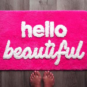 Evovee Hello Beautiful Bath Mat Cute Bathroom Rugs for Girls You Look Good Gorgeous Funny Shower Fun Bathroom Decor Non-Slip Washable Kids Women Dark Hot Pink Magenta, 20”x31.5”
