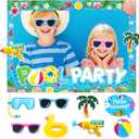 JeVenis Pool Party Decorations Photo Booth Props Frame Summer Party Supplies Luau Summer Decor Tropical Hawaiian Birthday Photo Booth Props