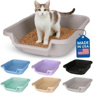 KittyGoHere Senior Cat Litter Box, Small Litter pan, Open Top Low Entrance Kitty Litter Box, Lightweight Low Entry Litters Box, Durable, Made in USA (Misty Gray)