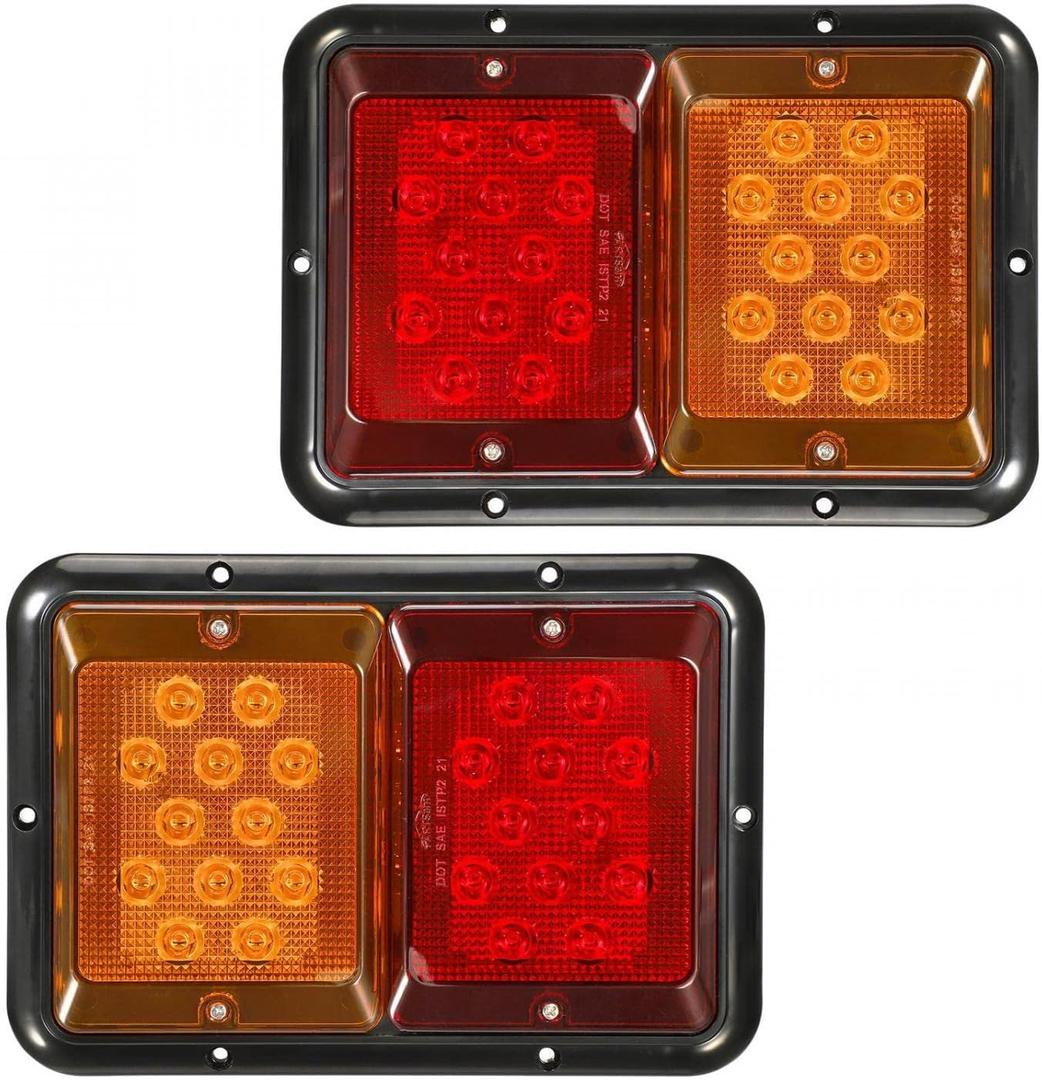 Partsam 2Pcs Double Led Trailer Tail Lights Horizontal Mount Dual Stop Turn Signal Tail Lights 24 LED Surface Mount RV Double Led Taillights RV Double Led Turn Tail Lights 12V IP67 Black Base w Gasket