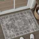 2x3 Washable Black Grey Vintage Area Rug for Entryway Non-Slip Low Pile Traditional Carpet Retro Distressed Vacuumable Door Mat Small Throw Rug for Entrance Bathroom