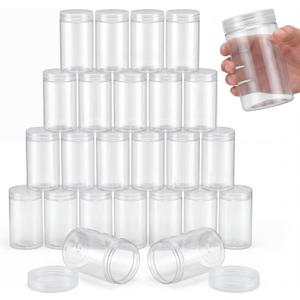 SATINIOR 24 Pieces Empty Clear Plastic Jars with Lids Round Storage Containers Wide Mouth for Beauty Product Cosmetic Cream Lotion Liquid Butter Craft and Food(Clear Lid,10 oz)