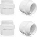 4Pcs 1 1/2"White 2-Way PVC Pipe Coupling Adapter Hex Nipple NPT Male Thread Coupling Adapter Connectors for 1 1/2 Inch PVC Pipe Socket x NPT Male
