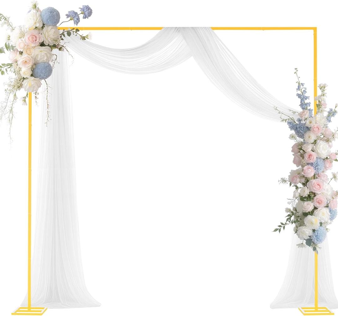 VEVOR Arch Backdrop Stand, 8 x 8 ft, Stable Structure, Easy Assembly, Square Gold Metal Arch Backdrop Stand for Wedding, Birthday Party, Graduation, Holiday Celebration, and Ceremony Decoration