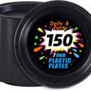 WELLIFE 7 Inch Black Dessert Plates 150 Count, Disposable Plastic Dessert Plates for Party Cake Appetizers Salad Picnic BBQ Easter