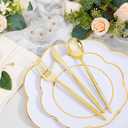 ejonirinjonir EI 180pcs White Plastic Plates with Gold Plastic Silverware,Heavy-Duty Disposable Plates for Party,White Dinnerware Set for 30 Guest Wedding,Afternoon Tea,Spring,Mother's/Valentine's Day