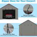 Metal Carport Zipper Door Replacement Fits 20'x16' 20'x20' 20'x25' 20'x26'Heavy Duty 220g PE Tarp, Waterproof UV Resistant Roll-Up Cover with Bungees, Gray (No Frame)