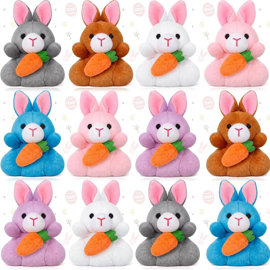 Blueweenly 12 Pcs Easter Bunny Bulk Stuffed Animals Bunny Mini Plush Easter Rabbit Plushies Dolls Small Rabbit Keychains for Spring Basket Filler Party Favors Gift Prizes Goodie Bag