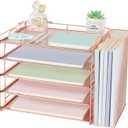 AUPSEN Rose Gold Desk Accessories Organizer,5-Tier Desktop Paper File Organizer with Adjustable File Holder, Office Desk Accessories for Office Supplies