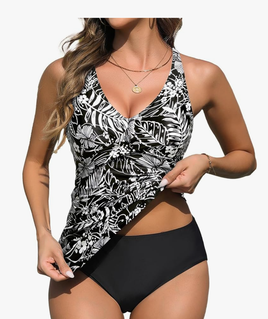 Yonique Tankini Swimsuits for Women Tummy Control Bathing Suits Two Piece Tankini Tops with Bikini Bottoms Twist Swimwear (XL)