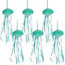 Namalu 6 Pcs Sea Urchin Jellyfish Christmas Ornament Coastal Beaded Beach Theme Holiday Decor Ocean Inspired Hanging Jellyfish Decoration with Crystal and Ribbon (Green)