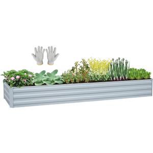 Planter Raised Beds Raised Garden Bed for Gardening Garden Boxes Outdoor Metal Raised Garden Beds, 8x2x1 FT Galvanized Grey