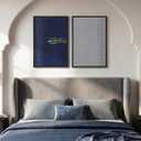 Framed Islamic Blue Wall Art Set of 2, Modern Minimalist Arabic Calligraphy Canvas Prints, Gray Bismillah Muslim Wall Decor for Living Room Dining Room Bedroom Hallway 16x24 Inch, 16" W x 24" H x 2Pcs