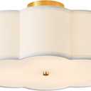 17.7" Semi Flush Mount Ceiling Light Fixture, 3-Light Modern Close to Ceiling Light with Fabric Flower-Shaped Shade, Light Fixtures Ceiling Mount for Bedroom Nursery(Gold)