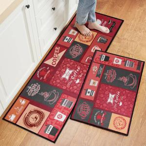 2 Piece Coffee Kitchen Rugs Set,Non Skid Washable Kitchen Mats for Floor,Kitchen Sink Runners Home Decor Essentialss(Coffee)
