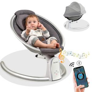 Hot Mom Upgrade Cotton Electric Baby Bouncer for Infant,Bluetooth Swing Enabled Automatic, Baby Rocker Inset Music Speaker, Dinning Chair with Intelligent Timing & LED Touch Screen (Grey)