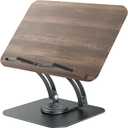 Tounee Book Stand for Reading, Adjustable Book Holder with 360 Swivel Base, Foldable Cookbook Stand Recipe Book Holder with Elastic Page Clips for Music Scores, Recipe, Tablet, Laptop-Gray