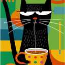 Bgraamiens -Coffee Cat- Modern Art Cartoon Whimsical Cat 1000 Pieces Puzzle for Adult