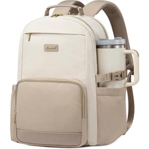 LOVEVOOK Laptop Backpack for Women with Pouch Pocket for Large Capacity Cup,15.6inch Laptop Computer Bag Travel Backpack Purse,Waterproof Teacher Nurse Work Business personal item Backpack,Beige-Khaki