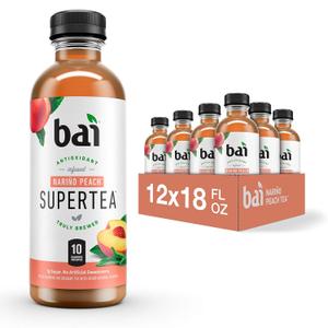 Bai Iced Tea, Narino Peach, Antioxidant Infused Supertea, Crafted with Real Tea (Black Tea, White Tea), 18 Fluid Ounce Bottles, 12 count (EXP 07/10/26)