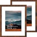 iRahmen 16x20 Poster Frame with 11x14 Mat - Plexiglass Wooden Picture Frames for Photo Wall Gallery Mounting (Dark Brown, Set of 2)