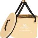 Premium Collapsible Bucket by Freegrace - Compact Portable Folding Water Container - Lightweight & Durable - Includes Handy Tool Mesh Pocket (23L (Lid), Khaki(upgraded))