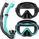 Snorkeling Gear for Adults, Snorkel Mask Set 180 Panoramic View Snorkel Gear, 100% Food-Grade Silicone Anti-Fog Anti-Leak Dry Top Diving Mask for Snorkeling Swimming Scuba Diving (Black-Green)