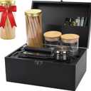 Large Bamboo Storage Box with Removable Tray Kit - Decorative Box Set, Glass Jars, and Accessories Wooden Storage Kit and Accessories Tool.Birthday Gifts. (Black)