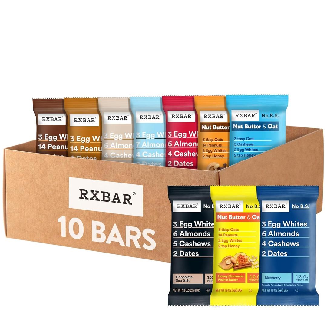 RXBAR Protein Bars, 12g Protein, Gluten Free Snacks, 10-Flavor Variety Pack (10 Bars) BB: November 17, 2026