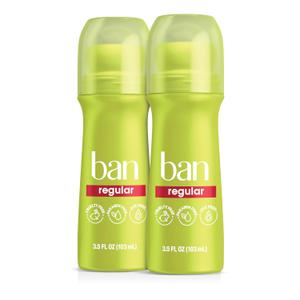 Ban Invisible Rollon Antiperspirant Deodorant for Women and Men, 24Hour Underarm Odor & Sweat Protection, Regular, 3.5 Oz, Pack of 2