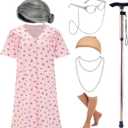 Halloween Women's Old Lady Costume Dress up Outfit Accessories for Adults
Size: Small-Medium