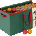 128 Ornament Storage Box, Adjustable Dividers, Stackable Holiday Ornament Organizer with Lid, Durable Fabric Bin for Christmas Decorations  Reinforced Handles, Dustproof, Space-Saving Design (Green)